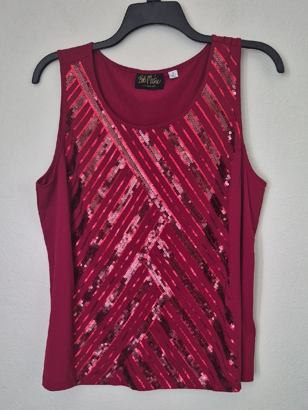 Bob Mackie Magenta Sequin Diagonal Stripe Tank